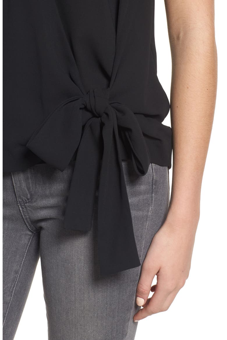 Tie Front Sleeveless Top, Alternate, color, BLACK