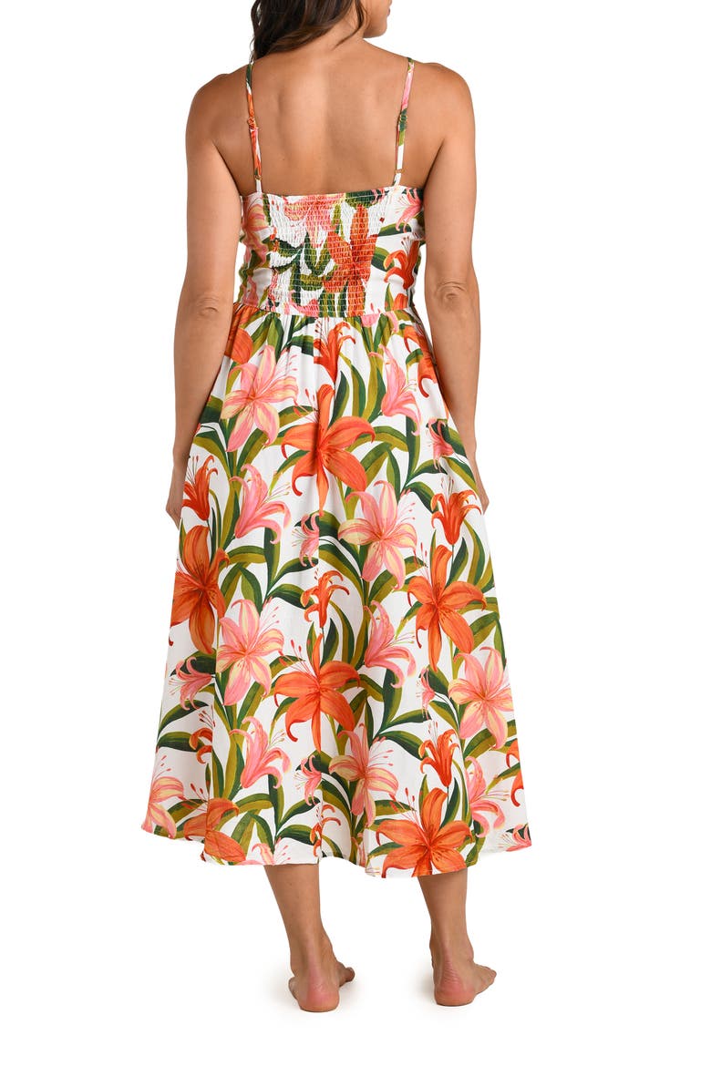 Jungle Blossoms Lace Trim Midi Dress, Alternate, color, ORANGE MULTI