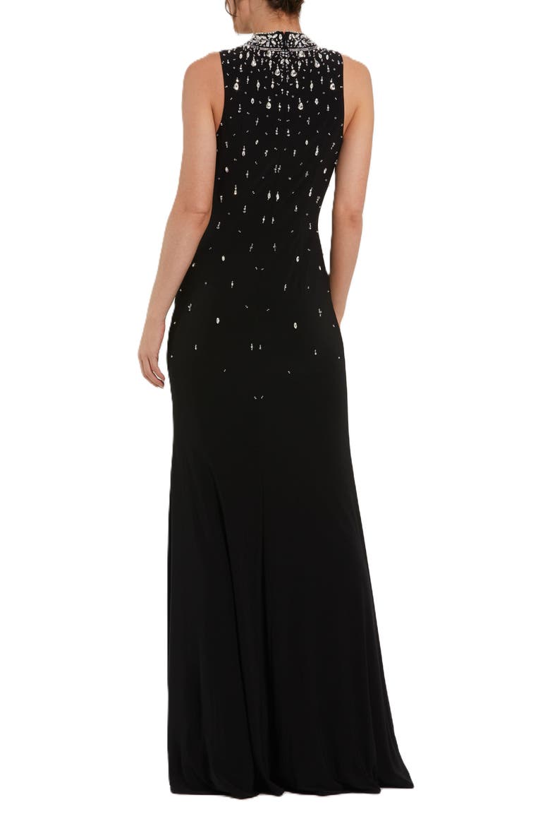 High Neck Sleeveless Beaded Jersey Fitted Gown, Alternate, color, Black