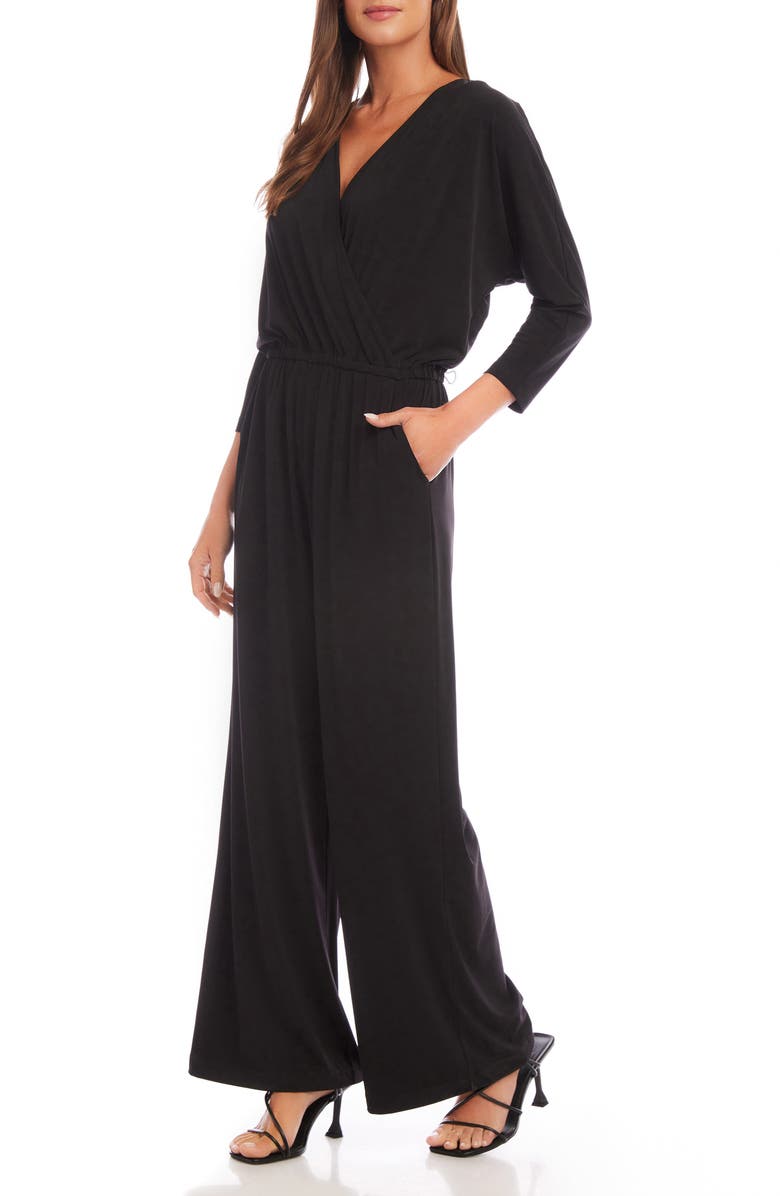 Karen Kane Travel Wide Leg Jersey Jumpsuit, Alternate, color, Black