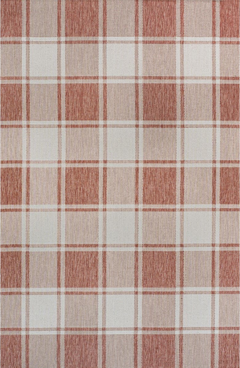 JONATHAN Y Sabine Traditional Farmhouse Bold Gingham Indoor/Outdoor Area Rug, Main, color, Salmon/Cream
