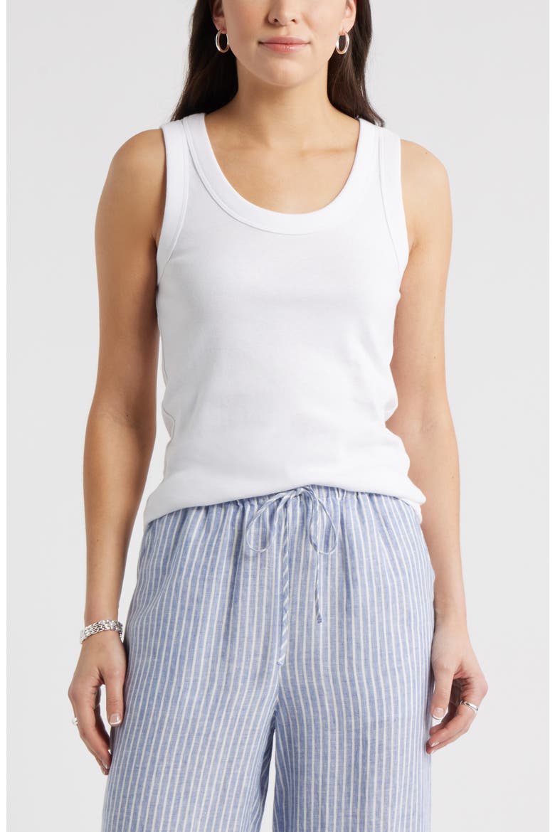 Scoop Neck Rib Cotton Tank, Main, color, WHITE