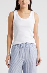 Caslon® Scoop Neck Rib Cotton Tank