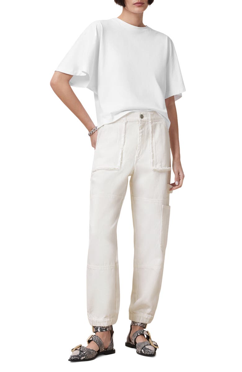 AllSaints Mila Frayed Trim Twill Cargo Pants, Alternate, color, Off White