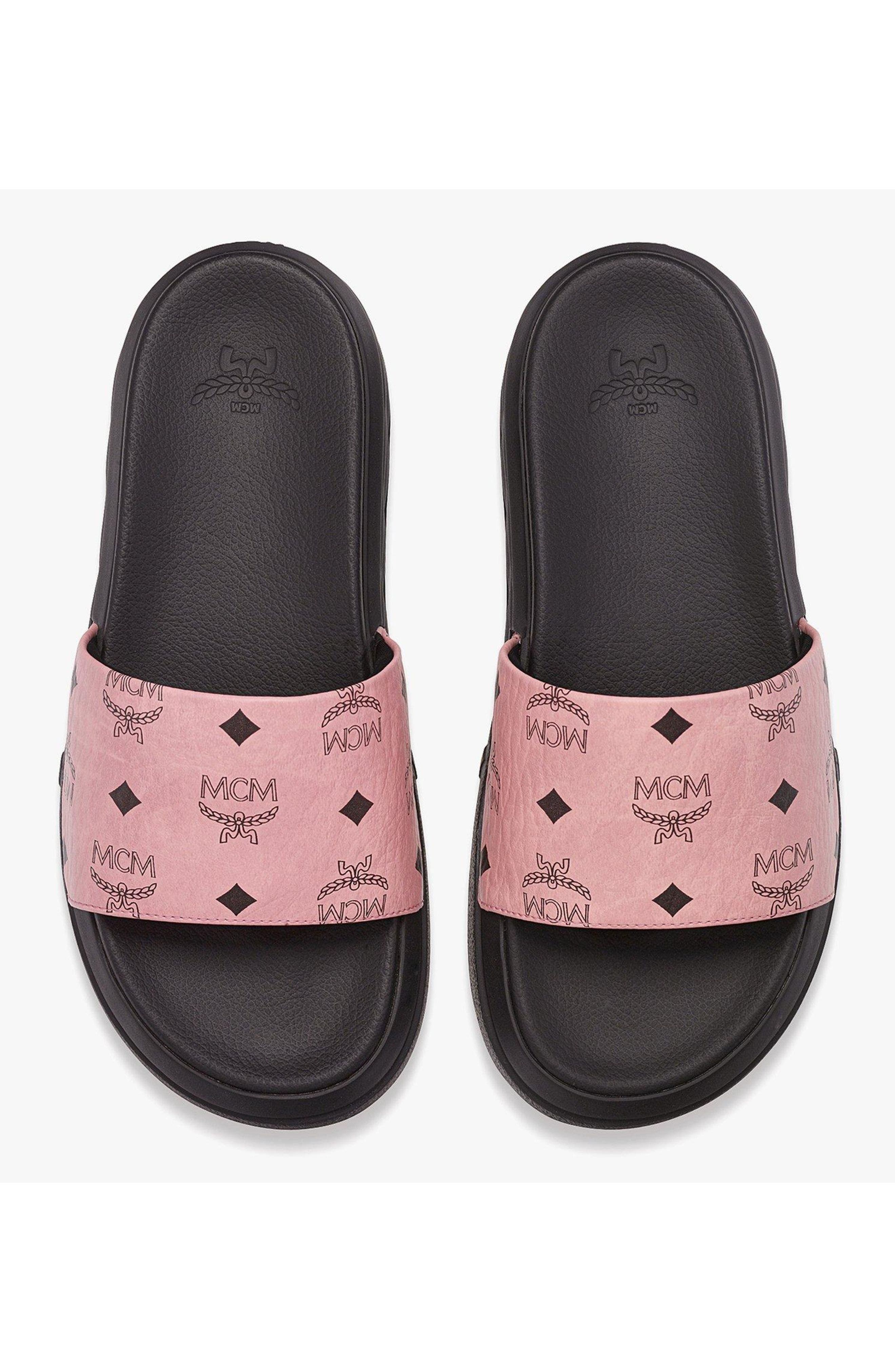 MCM Visetos Slide Sandals, Alternate, color, Pink
