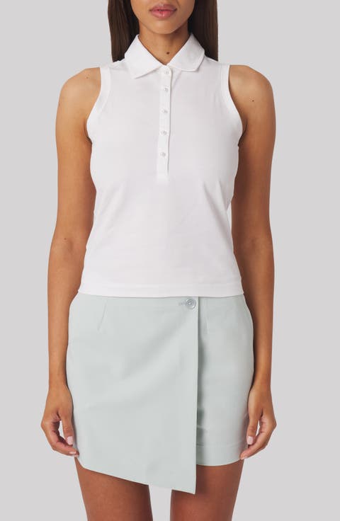 Val Sleeveless Polo with Imitation Pearl Buttons