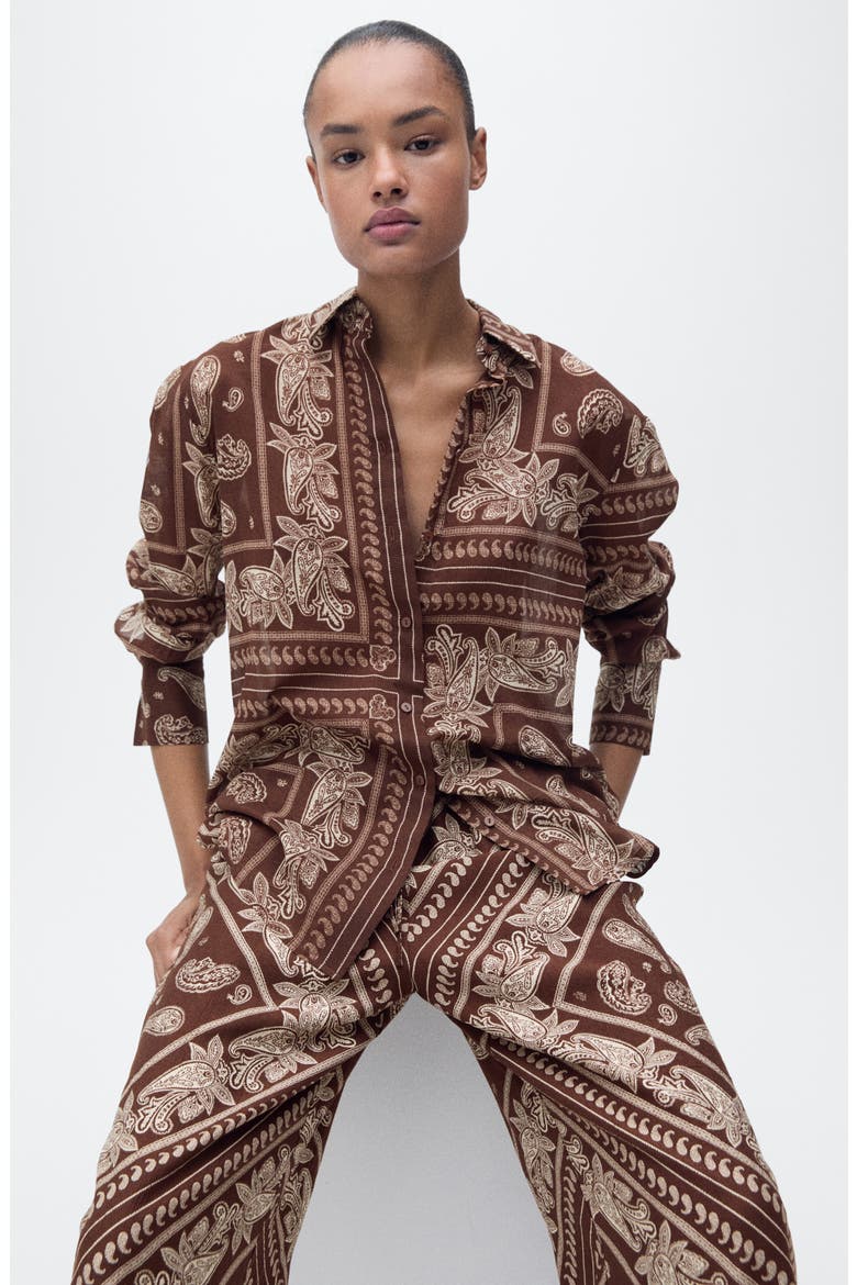 Paisley Cotton Button-Up Shirt, Alternate, color, BROWN
