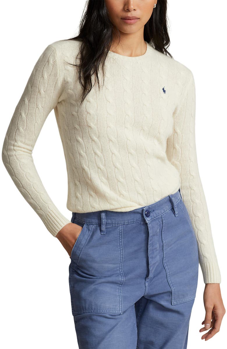 Polo Ralph Lauren Julianna Cable Stitch Wool & Cashmere Sweater, Main, color, Authentic Cream