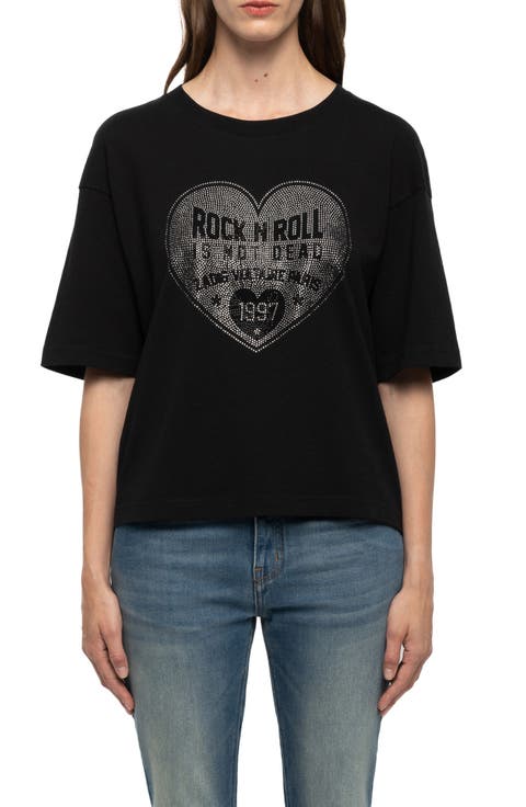 Taida Crystal Embellished Graphic Heart T-Shirt