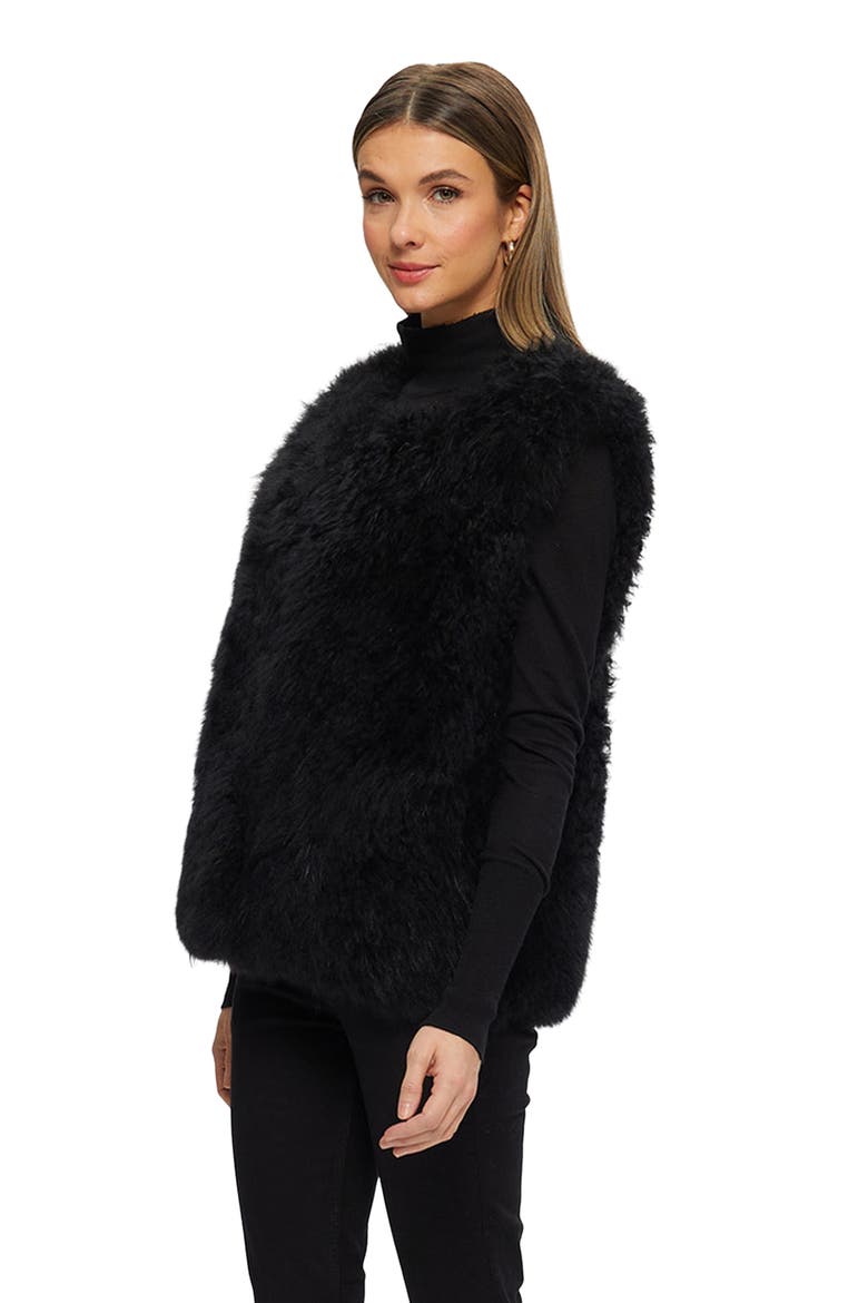 Genuine Shearling Collarless Vest, Alternate, color, BLACK