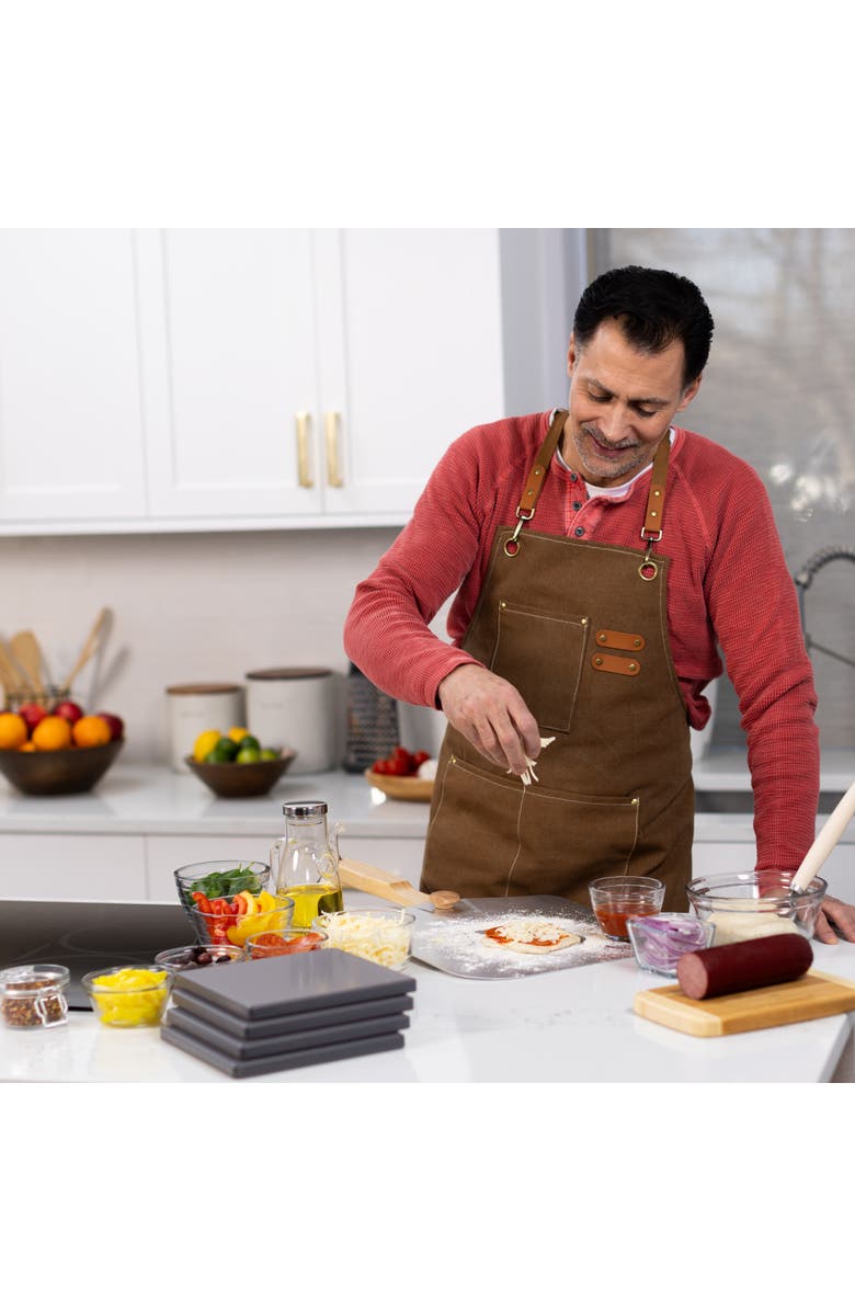Old Stone Glazed Cordierite Square Pizza Stone 4 Piece Set, 7.5x7.5-Inch, Alternate, color, Grey