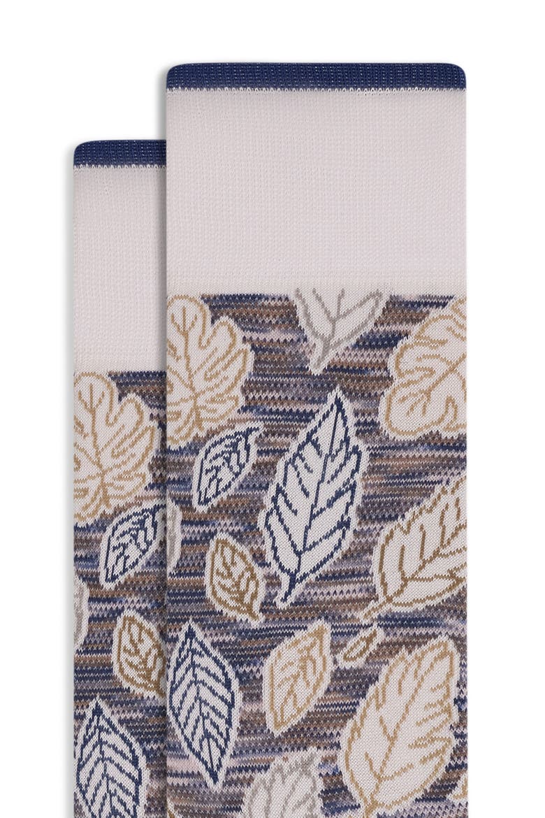 Leaf Pattern Cotton Blend Dress Socks, Alternate, color, STONE