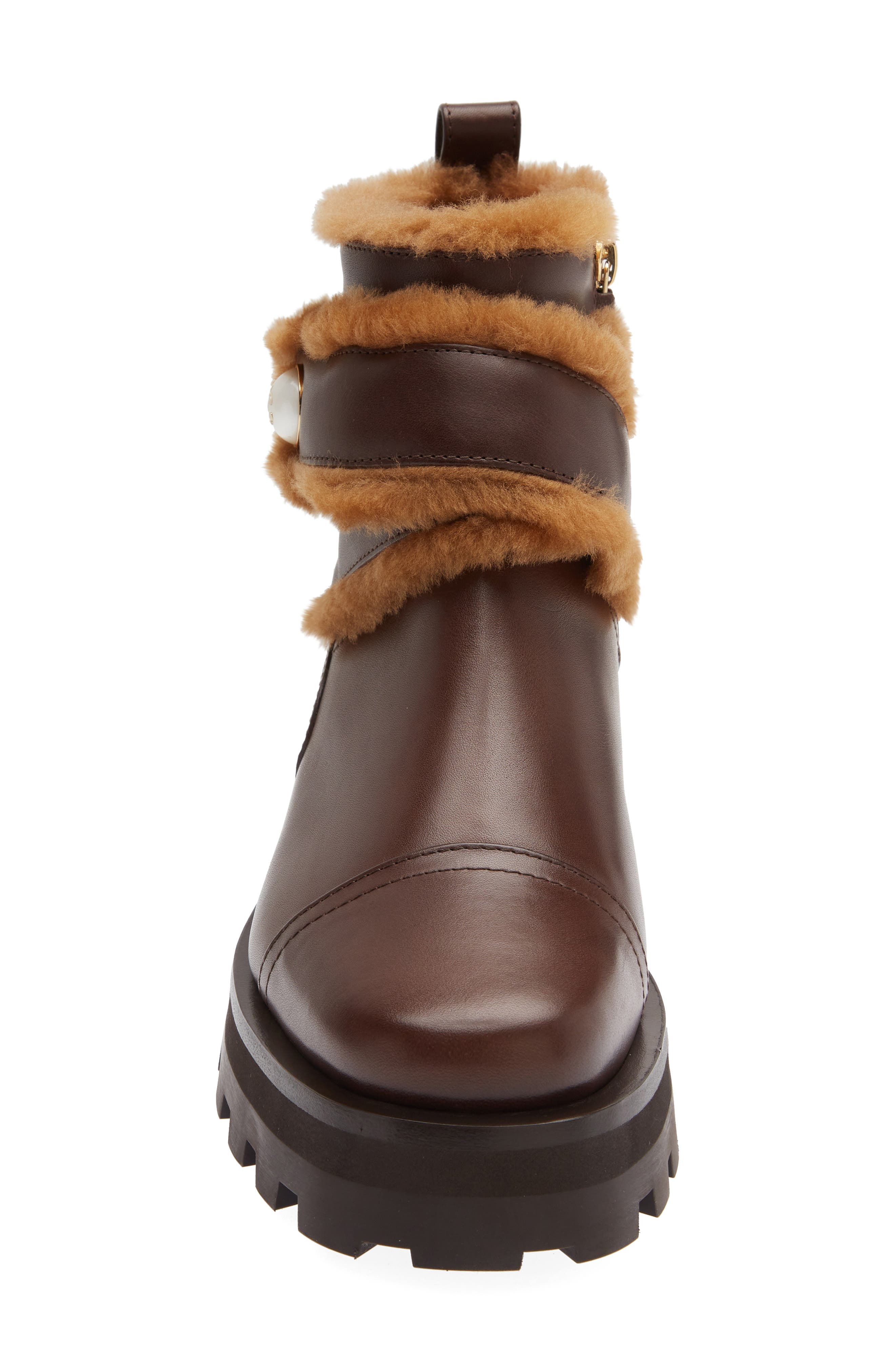 Meena Suede & Genuine Shearling Bootie, Alternate, color, CHOCOLATE/ TEDDY