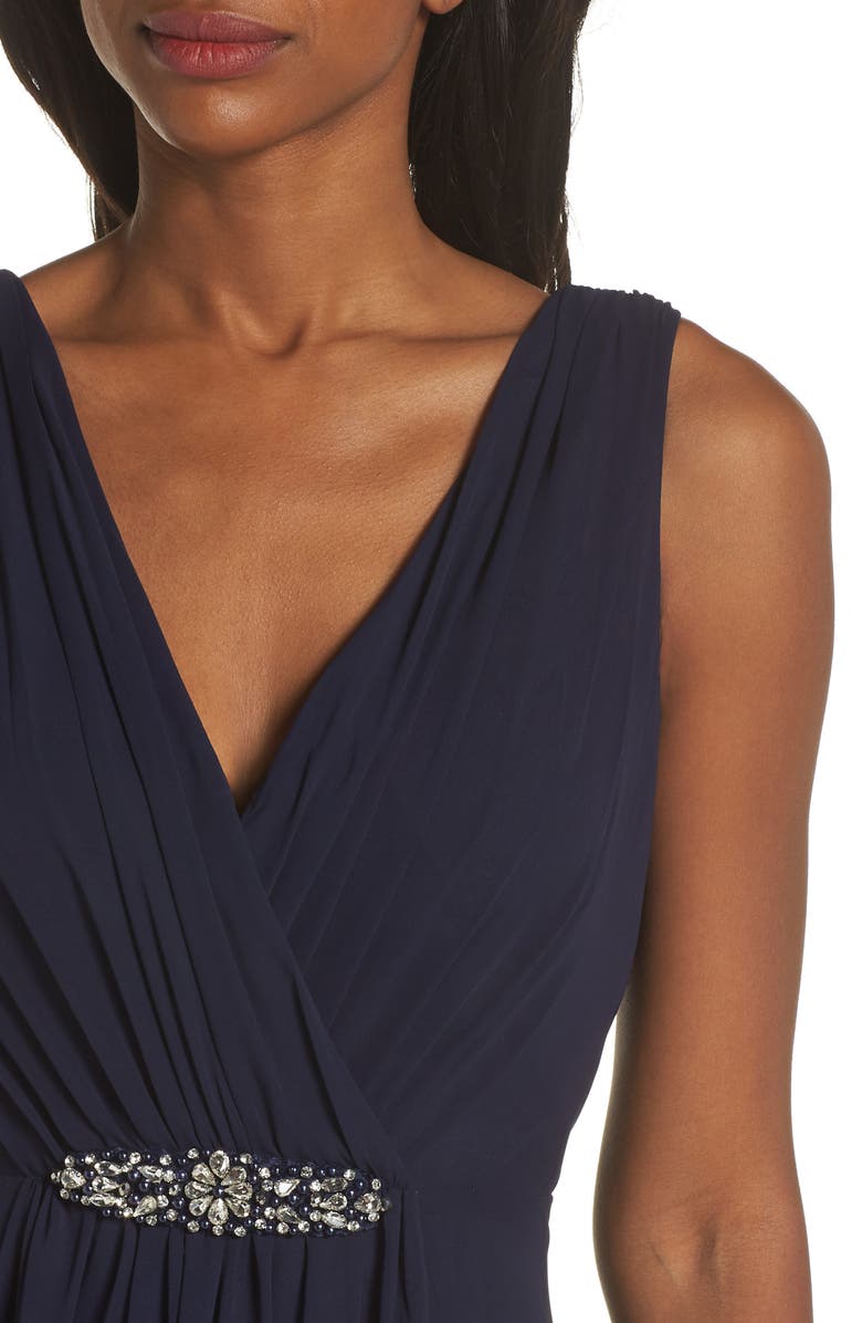 Eliza J Embellished High/Low Chiffon Dress, Alternate, color, Navy