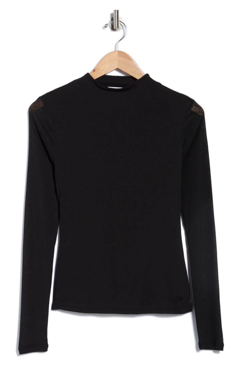 DKNY Long Sleeve Fitted Funnel Neck Top, Alternate, color, Black