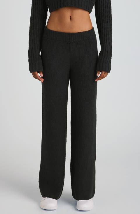 Mid Rise Wide Leg Knit Pants