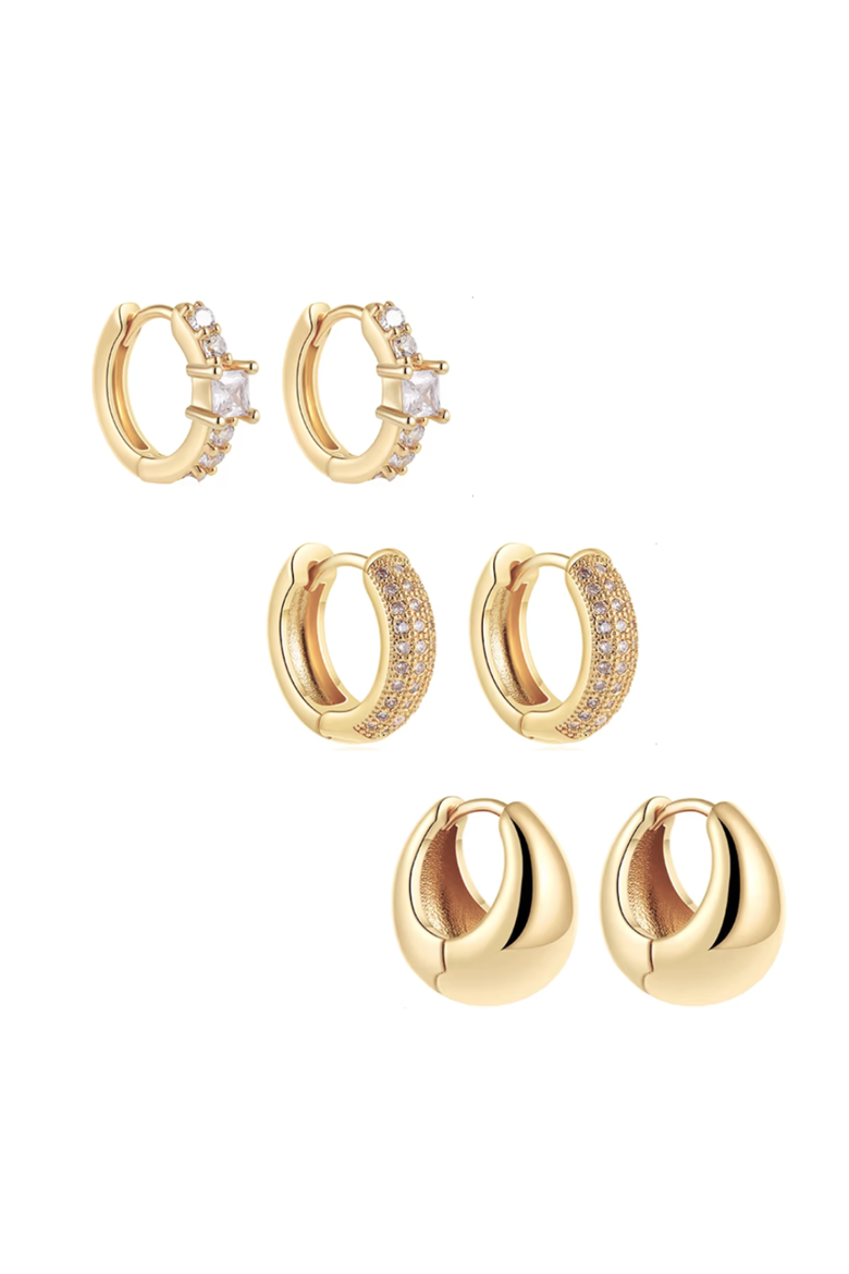 Dainty Huggie Hoop Earrings -3 Pairs, Main, color, Gold