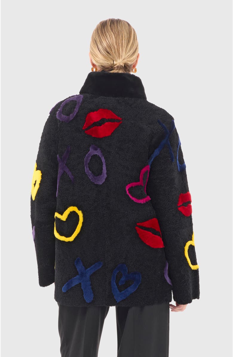 GORSKI Shearling Lamb Zip Short Jacket, Alternate, color, Black/Xo Multi