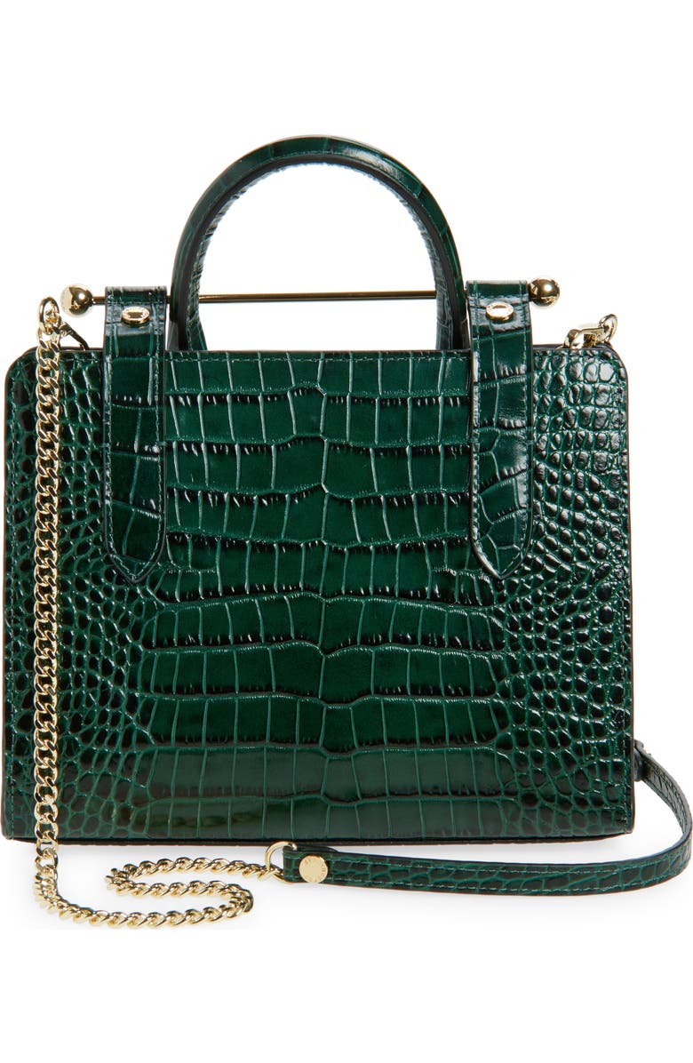 Strathberry Mini Croc Embossed Leather Tote, Alternate, color, Bottle Green