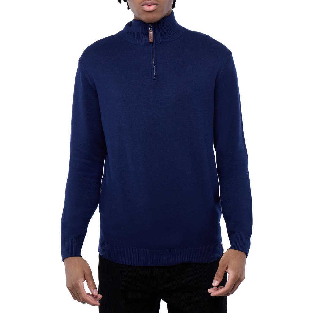 Spring + Mercer Mock Neck Quarter Zip Sweater In Navy
