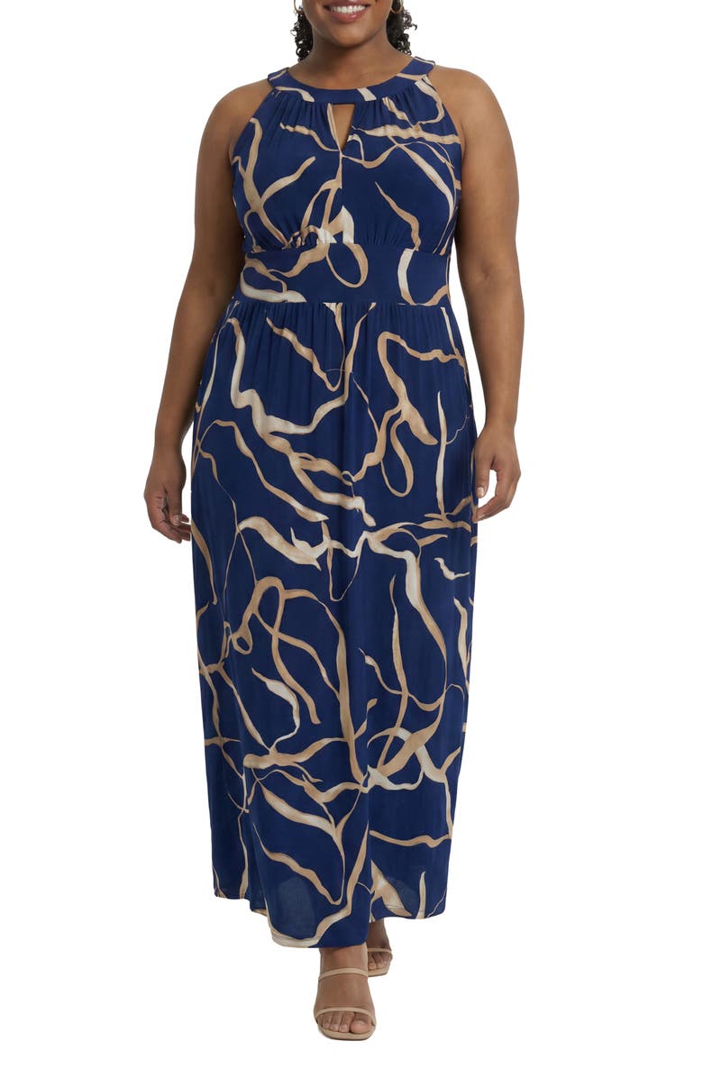London Times Morris Keyhole Sleeveless Maxi Dress, Main, color, Navy/ Tan