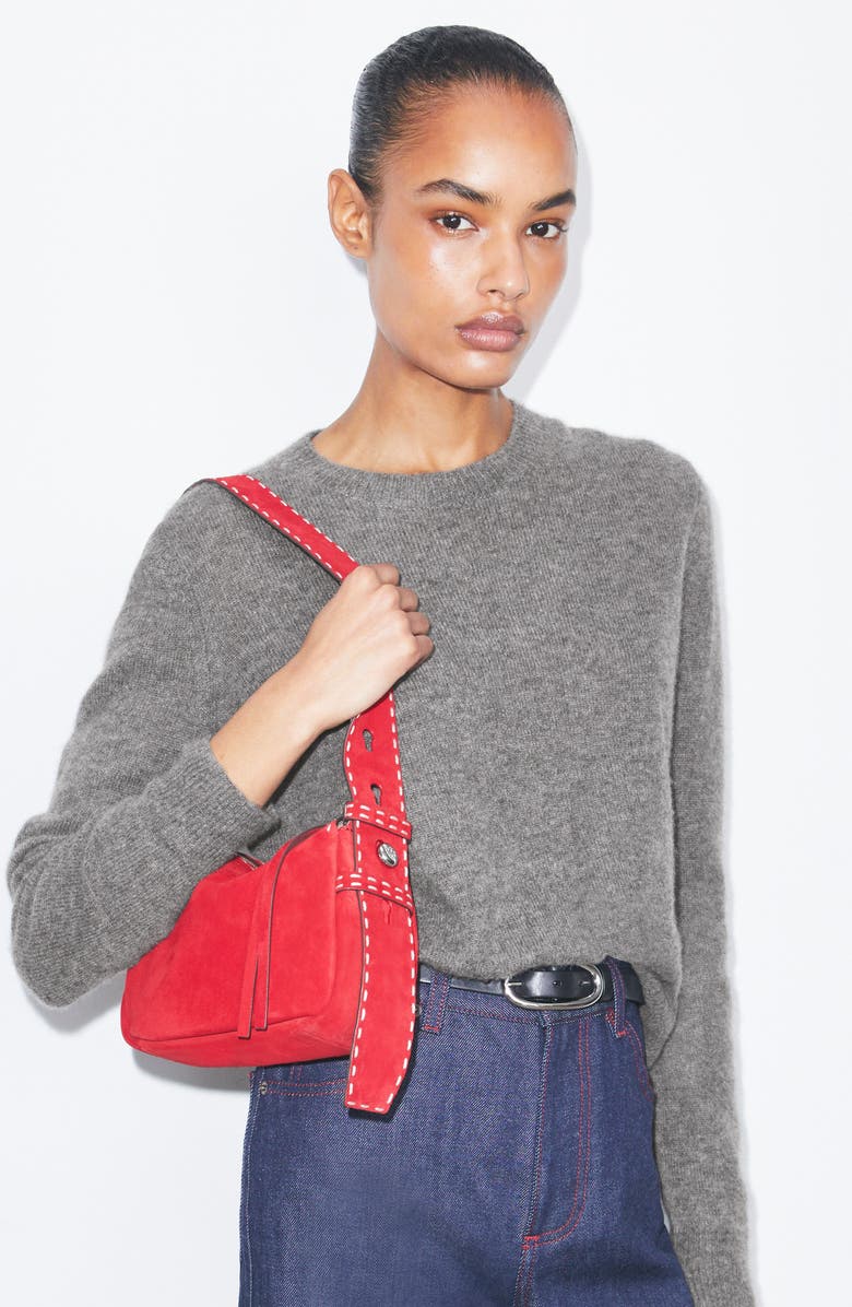 Tory Burch Romy Small Suede Shoulder Bag, Alternate, color, Red