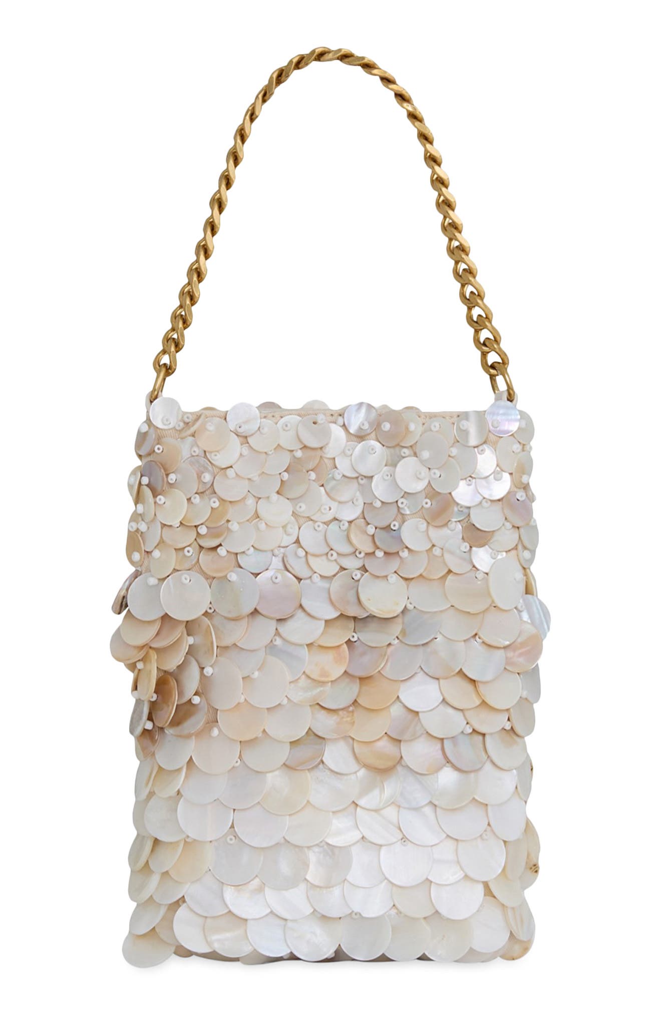 Rebecca Minkoff Ashlee Shimmery Phone Pouch, Main, color, Natural