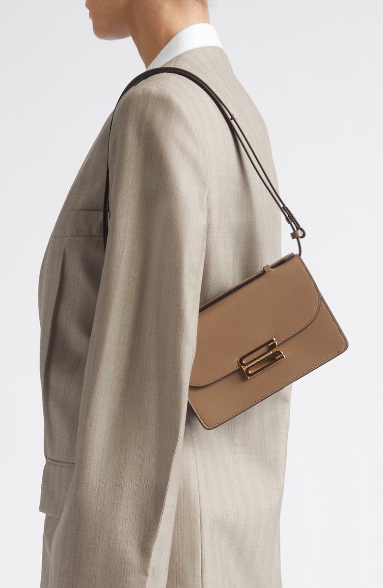 Victoria Beckham Small Dorian Leather Shoulder Bag, Alternate, color, Dove Grey