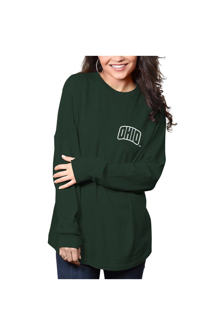 Women's Pressbox Green Ohio Bobcats The Big Shirt Oversized Long Sleeve T-Shirt, Alternate, color, Hunter Green