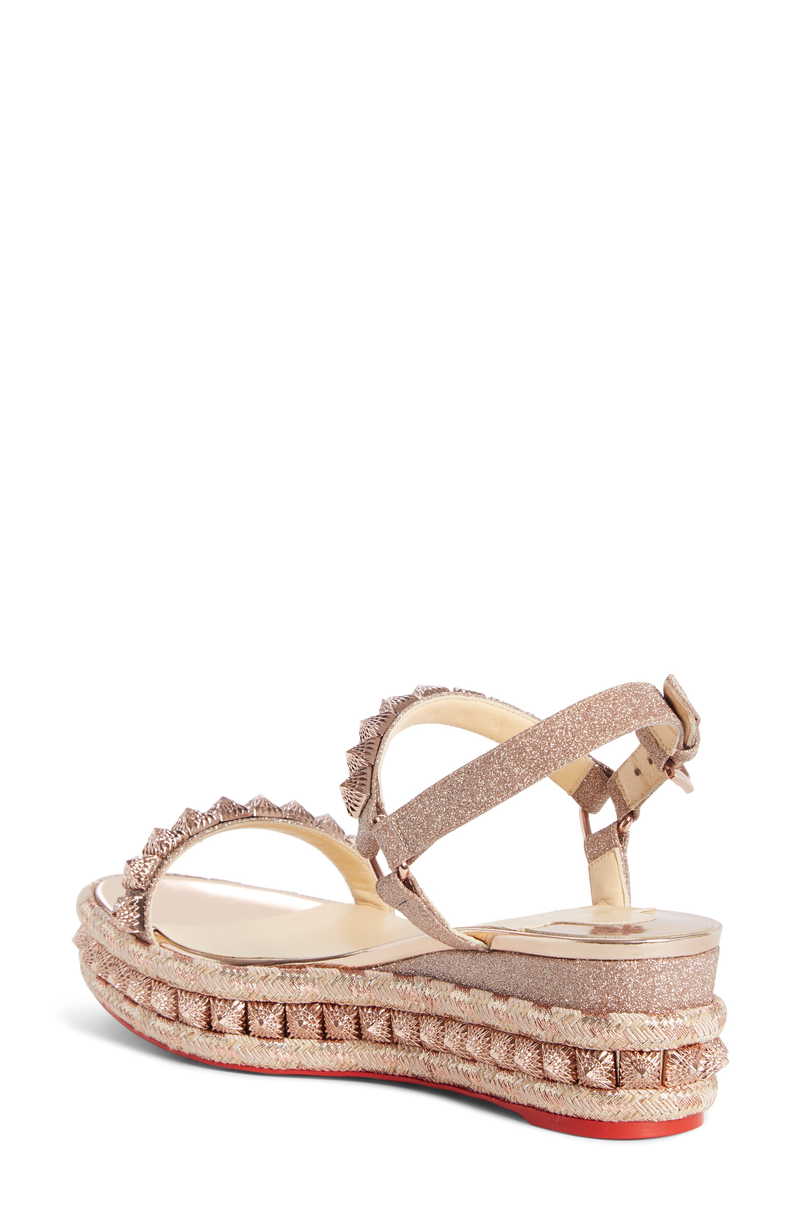 Christian Louboutin Pira Studded Glitter Wedge Sandal, Alternate, color, 