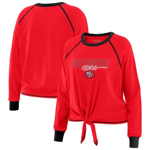 Wear By Erin Andrews Scarlet San Francisco 49ers Tie-front Long Sleeve T-shirt In Red