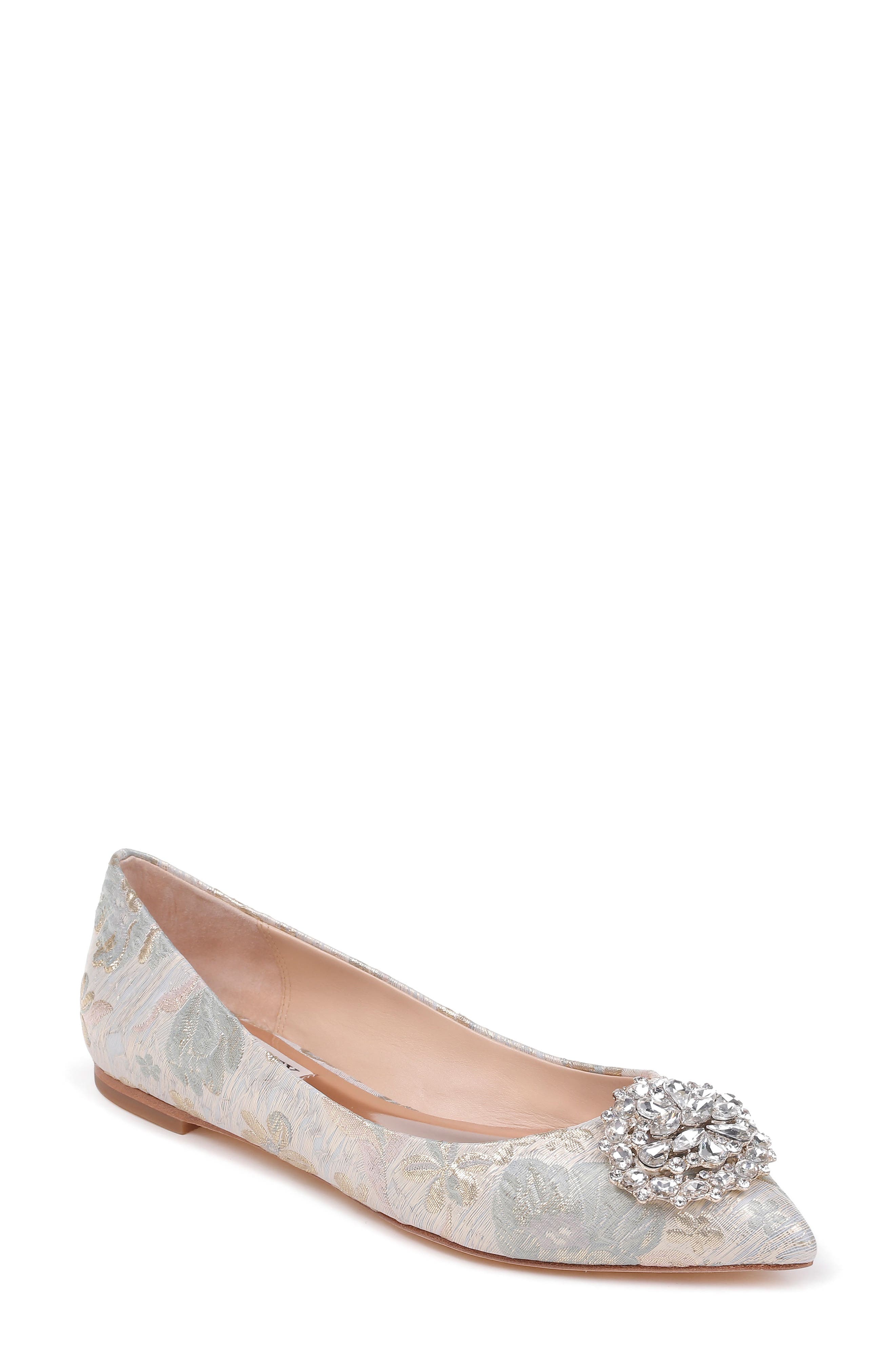 Badgley Mischka Collection Badgley Mischka 'Davis' Crystal Embellished Pointy Toe Flat, Main, color, 