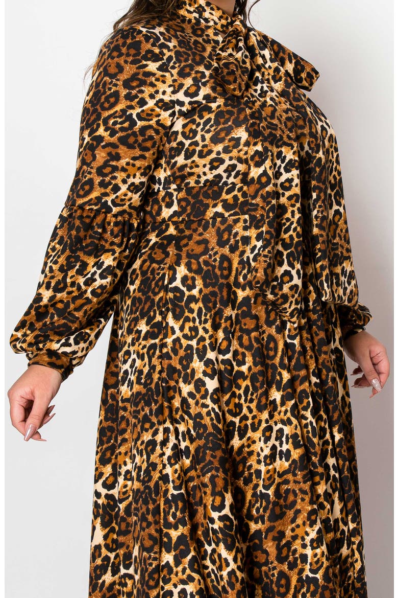 Luciana Leopard Print Tie Neck Long Sleeve Maxi Dress, Alternate, color, TAUPE