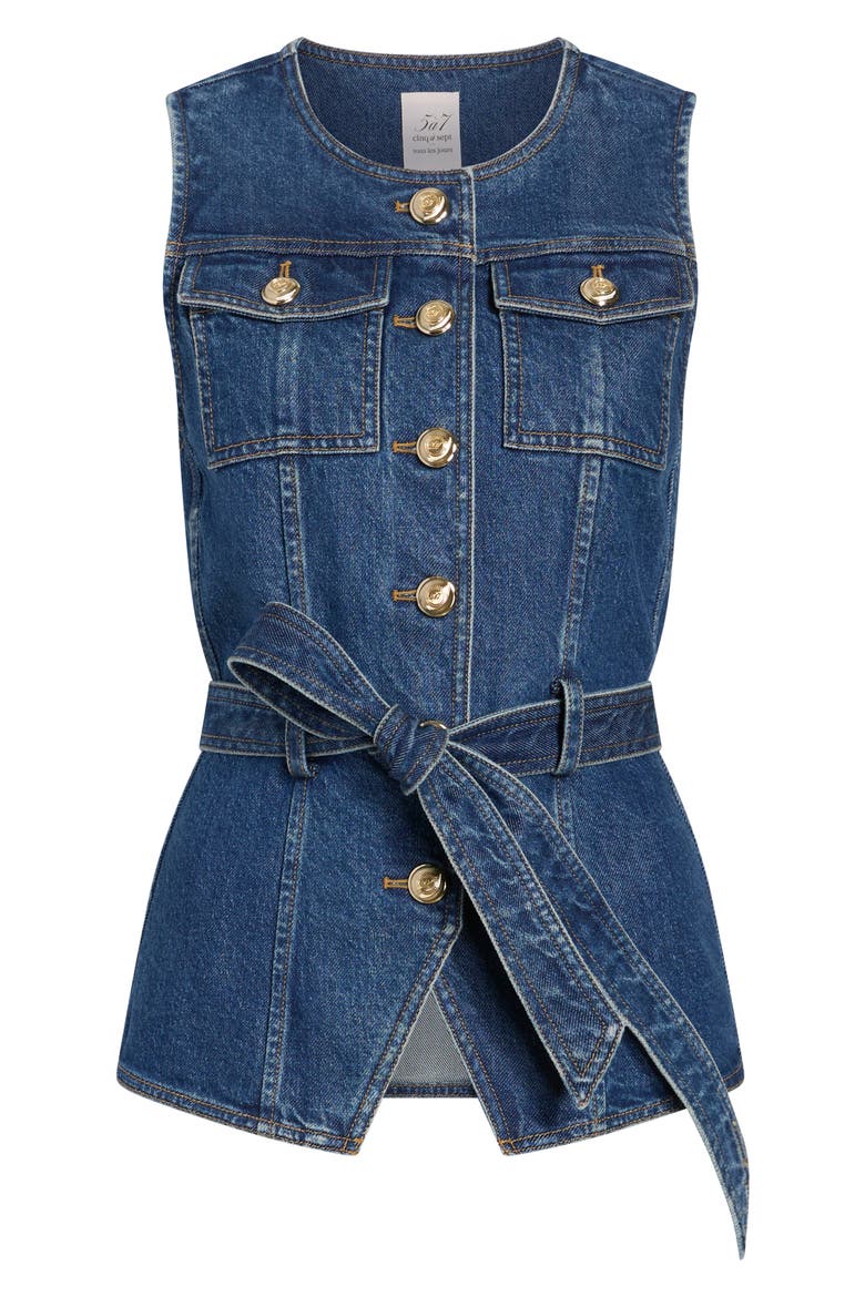 Reenee Tie Waist Denim Vest, Alternate, color, TIDE