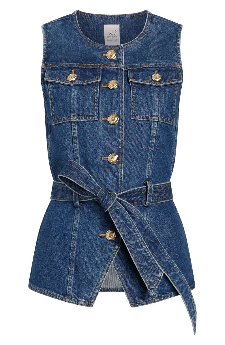 Cinq à Sept Reenee Tie Waist Denim Vest, Alternate, color, Tide