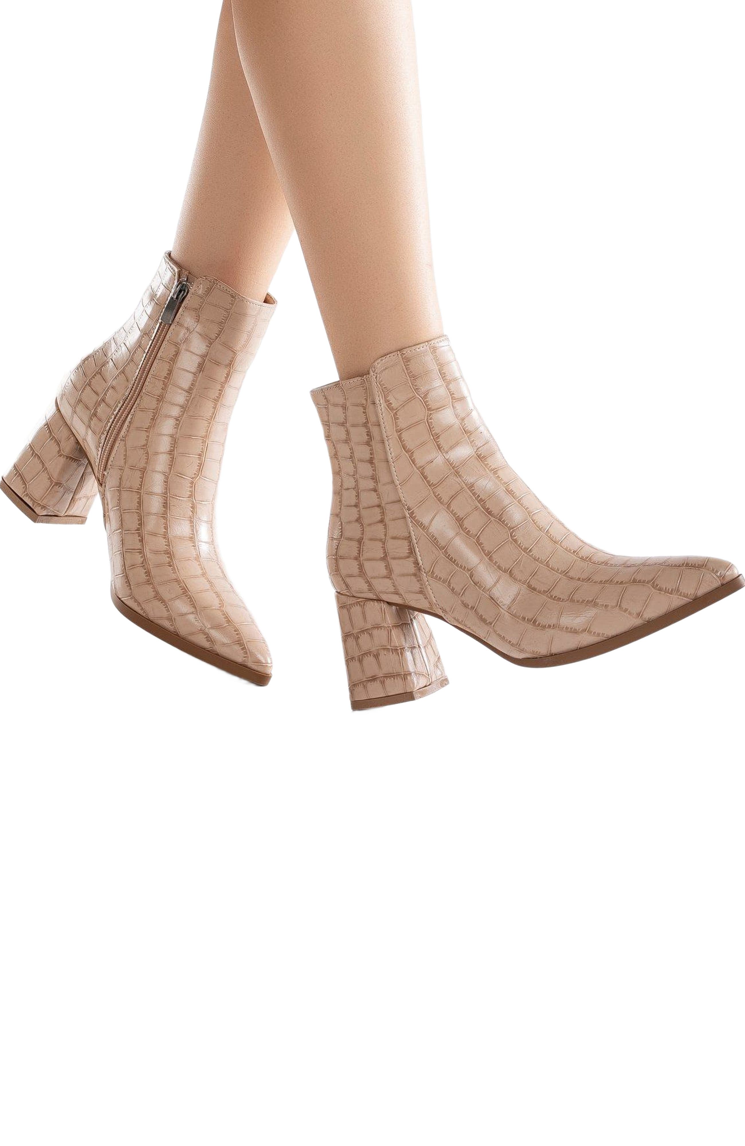 Forever & Always Shoes Lilith Croco Ankle Boots, Alternate, color, Cream Croco