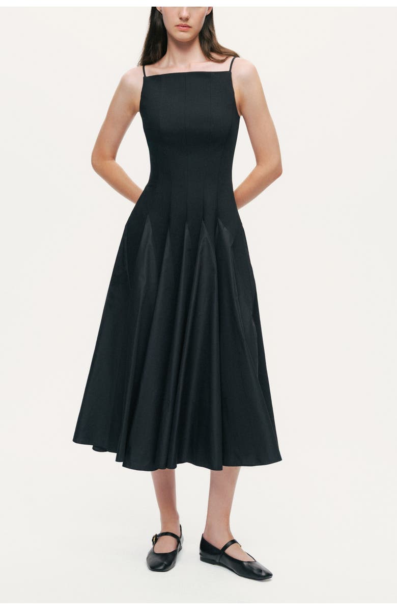 Nocturne Square-Neck Pleated Midi Dress, Alternate, color, Black
