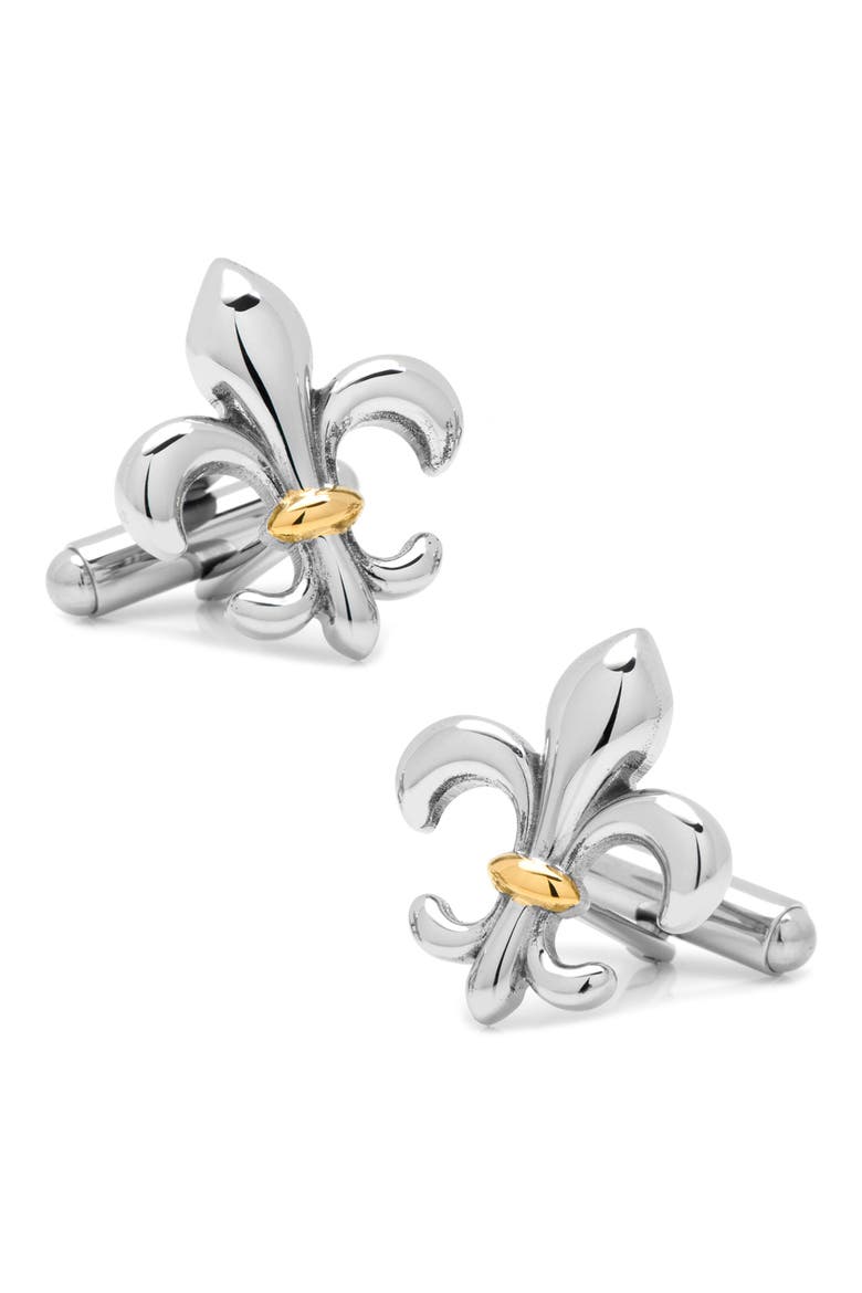 Two-Tone Fleur De Lis Cuff Links, Main, color, SILVER