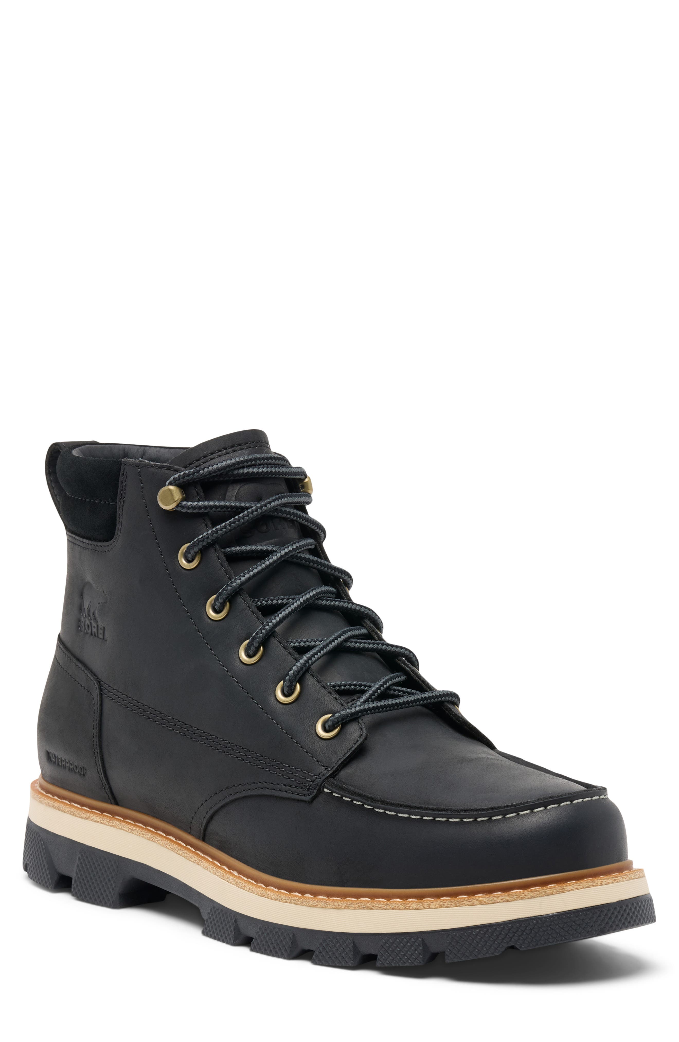 Lark-47 Waterproof Moc Toe Boot, Main, color, BLACK/ BLEACHED CERAMIC