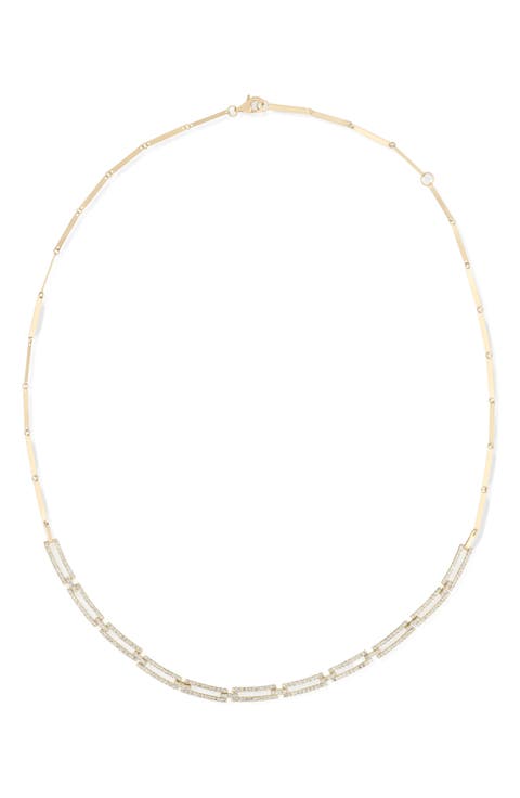 14K Gold Diamond Pavé Skinny Tag Link Moveable Necklace