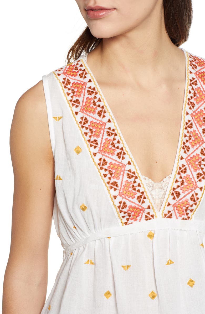 Lucky Brand Romantic Embroidered Detail Sleeveless Cotton Top, Alternate, color,