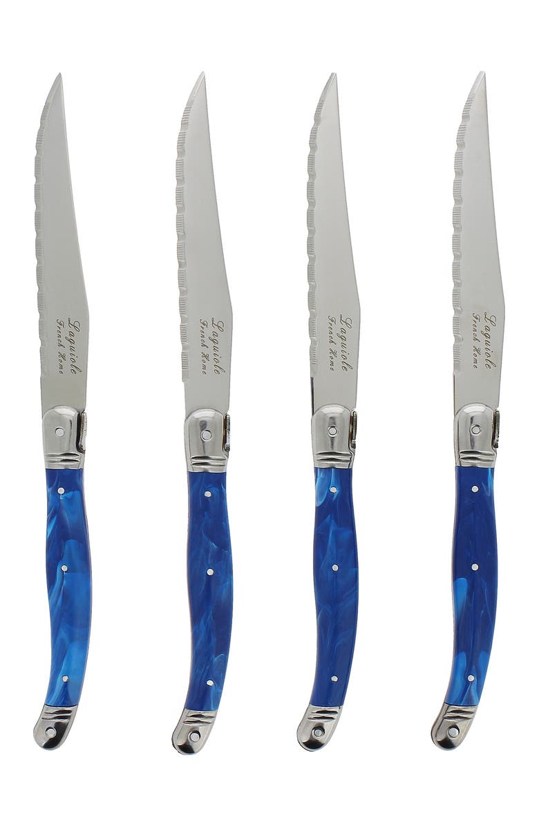 FRENCH HOME Laguiole Blue Marble Steak Knives - Set of 4, Alternate, color, Blue