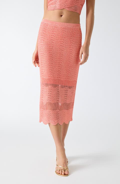 Pointelle Stitch Sequin Midi Skirt
