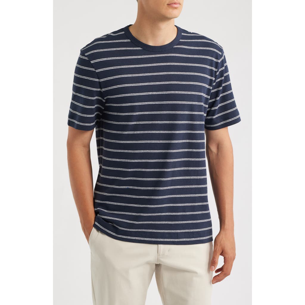 Hugo Boss Boss Taut Stripe Linen & Cotton T-shirt In Blue