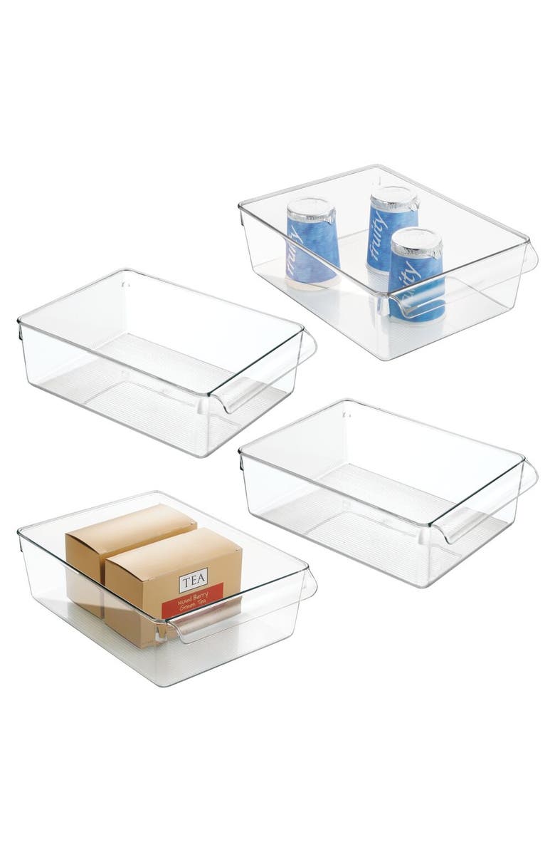 mDesign miDesign Fridge Storage Bin with Handle - Fridge Tray for Cheeses and Snacks - Set of 4 - Clear, Main, color, Clear
