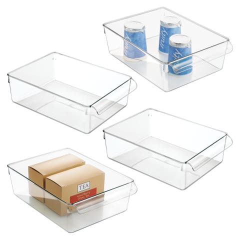 miDesign Fridge Storage Bin with Handle - Fridge Tray for Cheeses and Snacks - Set of 4 - Clear