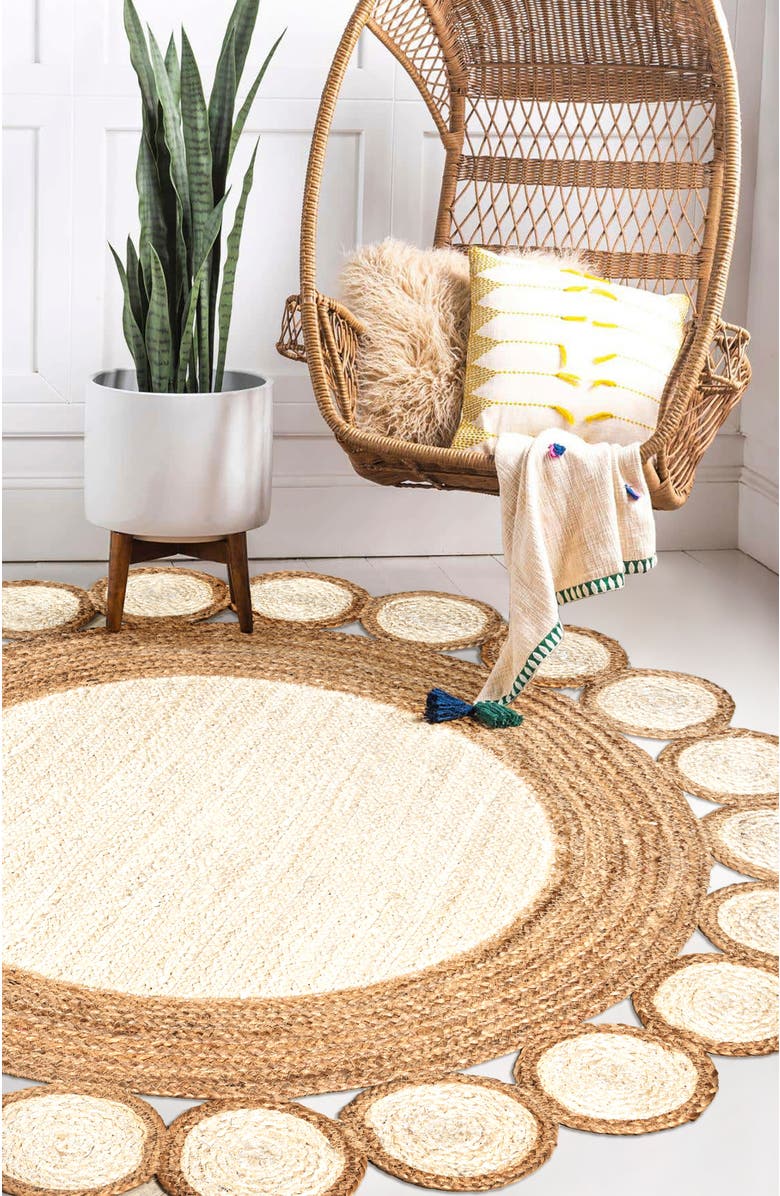 JONATHAN Y Skye Two-Tone Jute Circle Border Round Area Rug, Alternate, color, Cream/Natural