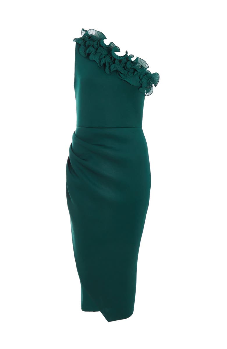 QUIZ Scuba Knit One-Shoulder Trim Ruched Midi Dress, Alternate, color, 