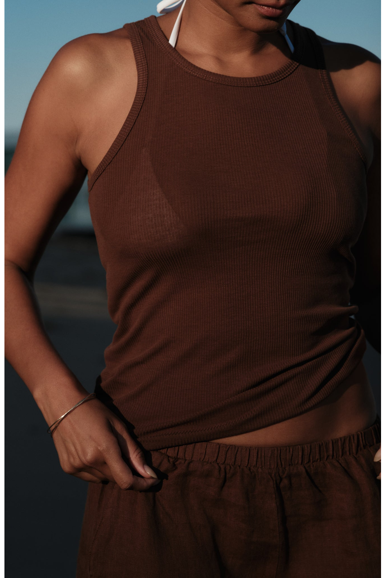Ribbed Tank, Alternate, color, Rich Umber