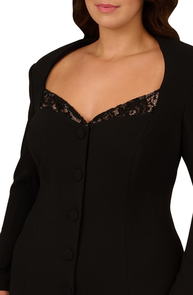 Adrianna Papell Lace Trim Long Sleeve Stretch Crepe Blazer Cocktail Minidress, Alternate, color,